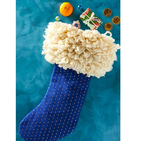 Faux Fur Blue Kantha stitch stocking - Picture 2 of 9